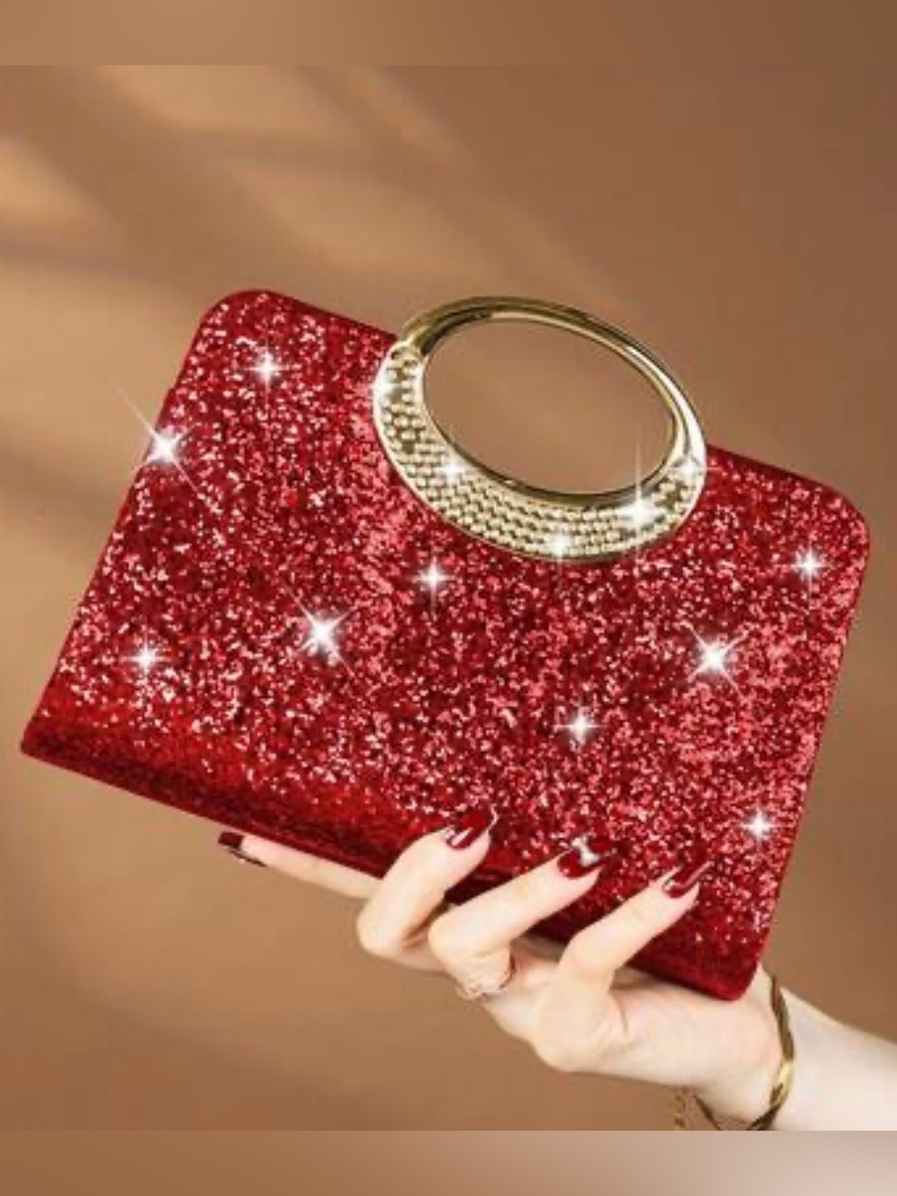 NWT Sparkling Fuchsia/Burgundy Glitter Clutch with Silver Crossbody Chain - Picture 11 of 14